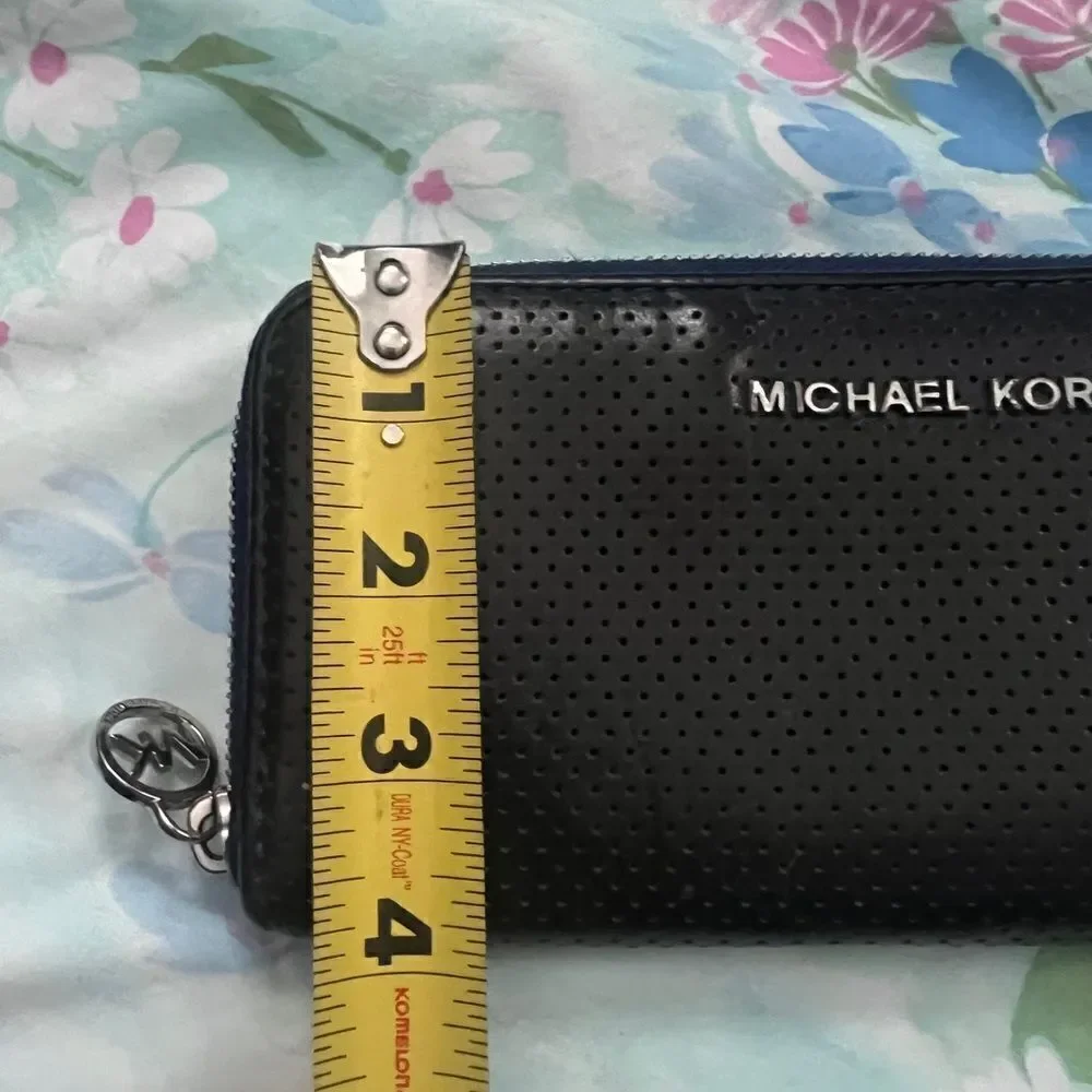 Michael Kors Perforated Zip Around Leather Wallet - Black and Blue
